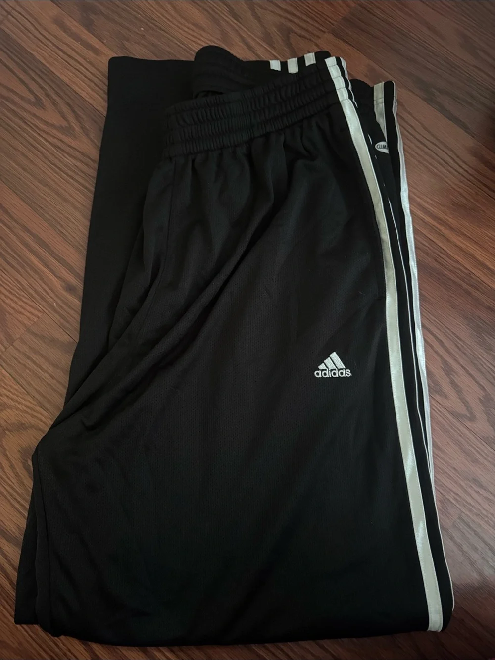 Adidas Black Athletic Track Pants with White Stripes